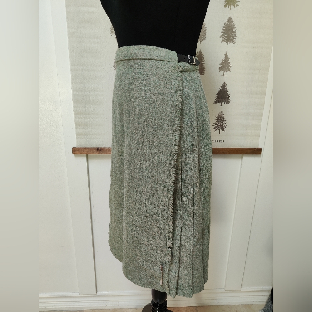 Vintage Green Wool Kilt Skirt Edinburgh Woollen Mill Pleated Wrap - 4 - Picture 5 of 10